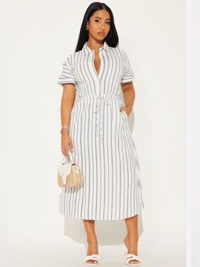 a new day White Midi Shirt Dress with Navy Stripes